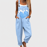 Yarrow — Blue Heart Print Overalls