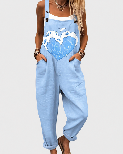 Yarrow — Blue Heart Print Overalls