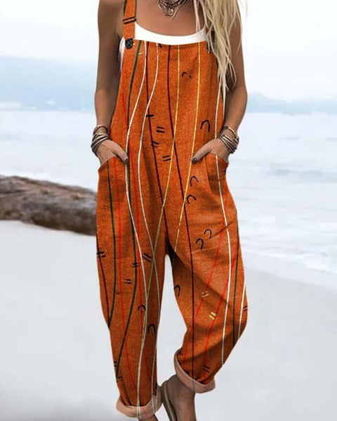 Sandrine — Burnt Orange Line Art Overalls