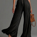 Melania — Black Zip-Front Pleated Wide-Leg Jumpsuit