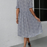 Pirkko — Ditsy Print Tiered Midi Dress with Ruffle Sleeves