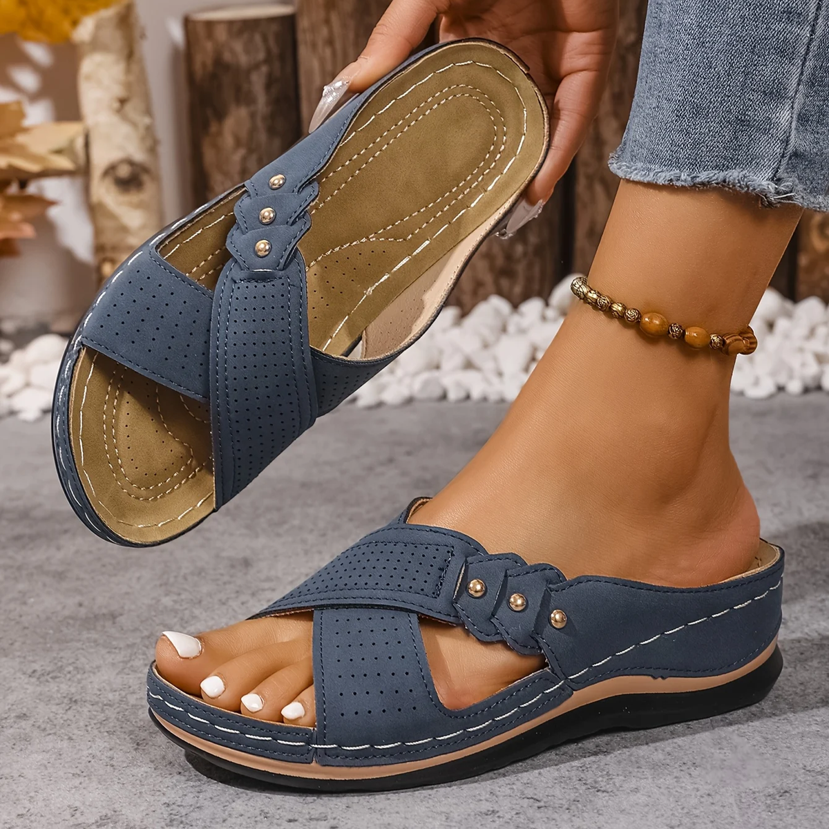 Dulce — Cross-Strap Wedge Comfort Sandals