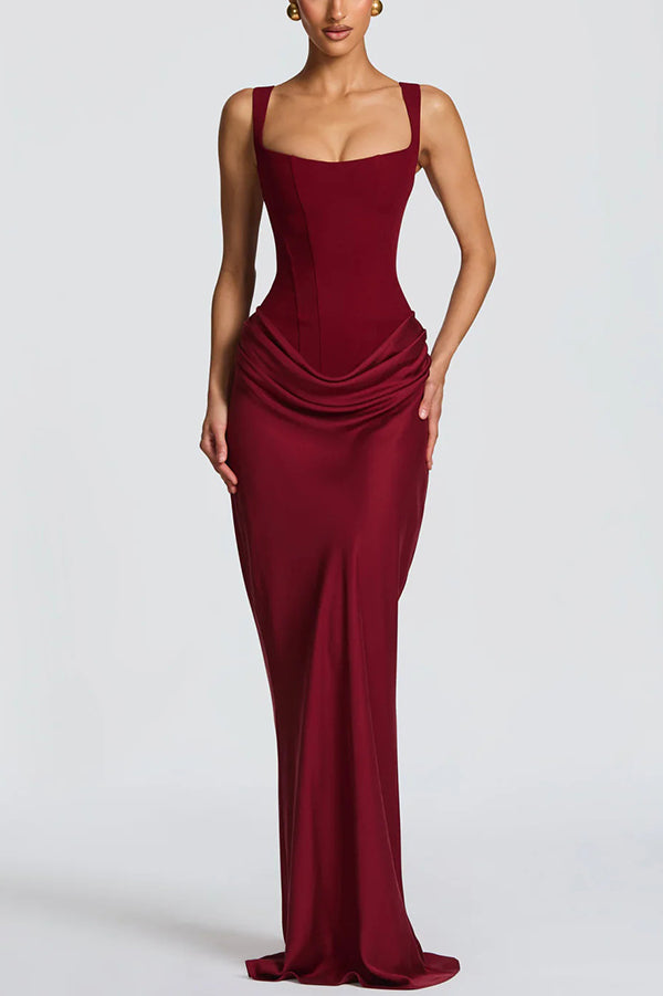 Leonor Square Neck Maxi Dress - Wine Red