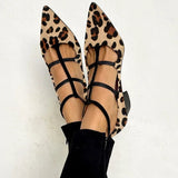 Cecilia — Leopard-Print Pointed Flats with Ankle Straps