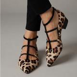 Cecilia — Leopard-Print Pointed Flats with Ankle Straps