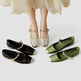 Akiko — Orthopaedic Mary Jane Shoes with Gold Toe Cap and Jewelled Heel