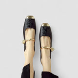 Akiko — Orthopaedic Mary Jane Shoes with Gold Toe Cap and Jewelled Heel