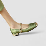Akiko — Orthopaedic Mary Jane Shoes with Gold Toe Cap and Jewelled Heel