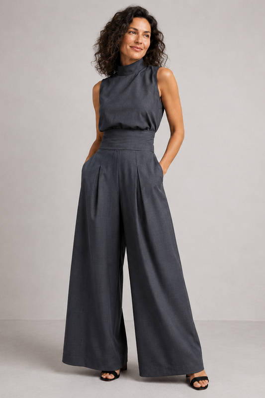 Aelfreda — High-Neck Wide-Leg Summer Co-Ord Set