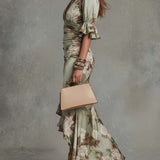 Brangwen — Floral V-Neck Maxi Dress with Ruffle Bell Sleeves and Slit Hem
