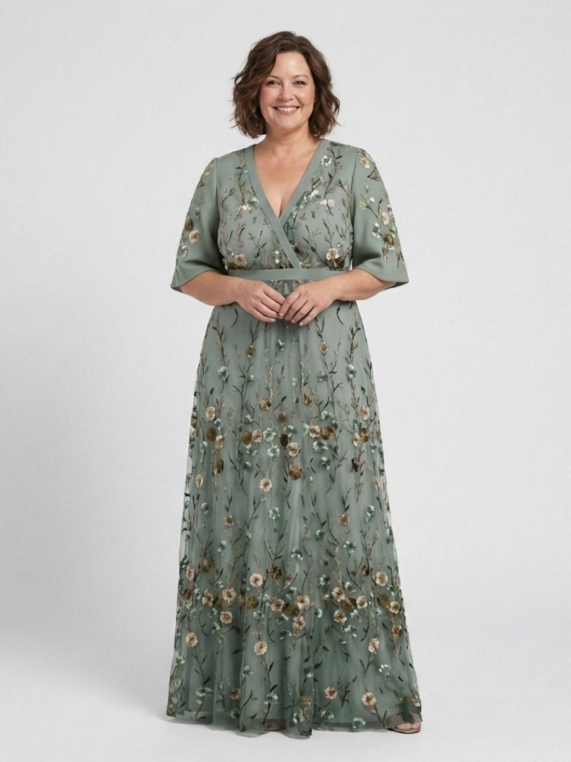 Evelina — Floral V-Neck Maxi Dress with Flutter Sleeves