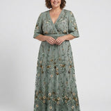 Evelina — Floral V-Neck Maxi Dress with Flutter Sleeves