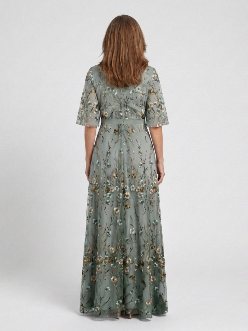 Evelina — Floral V-Neck Maxi Dress with Flutter Sleeves