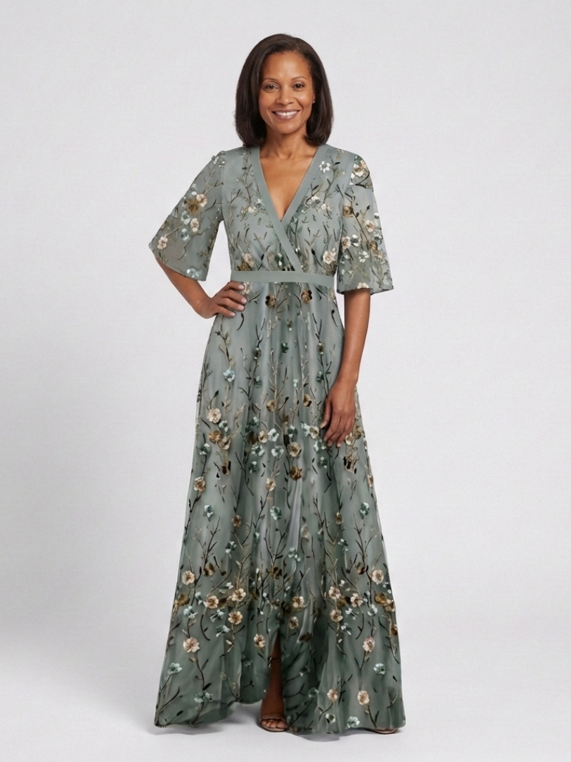 Evelina — Floral V-Neck Maxi Dress with Flutter Sleeves