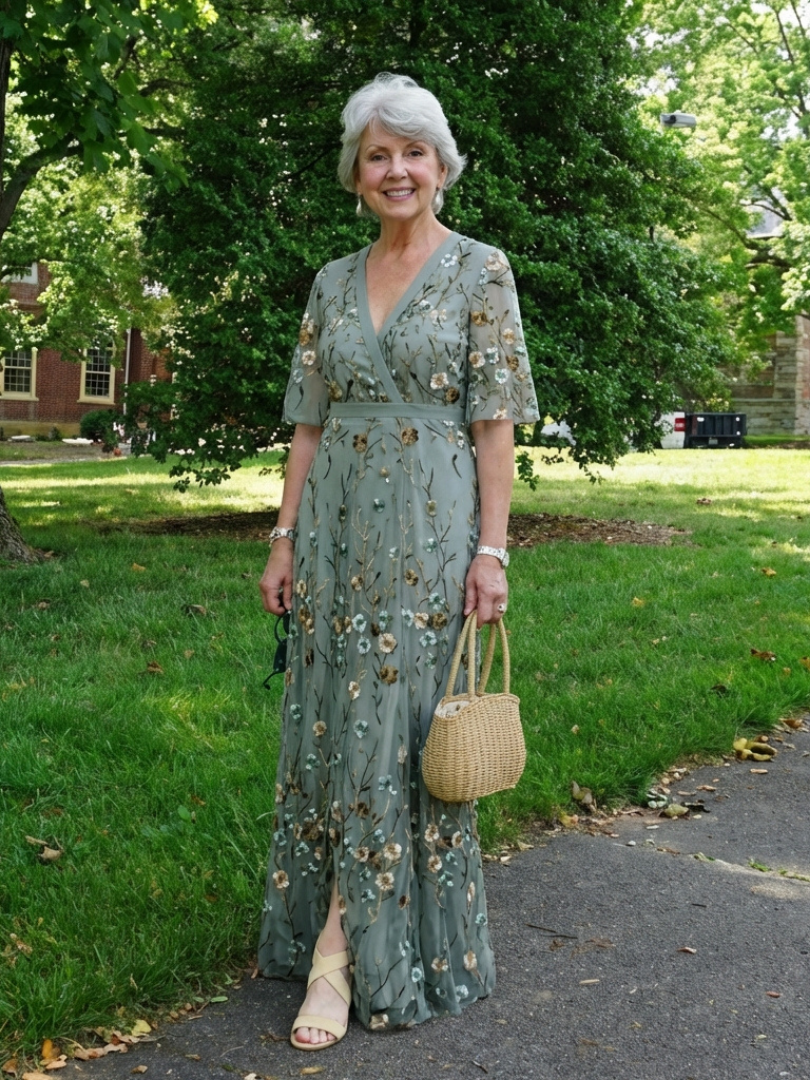 Evelina — Floral V-Neck Maxi Dress with Flutter Sleeves