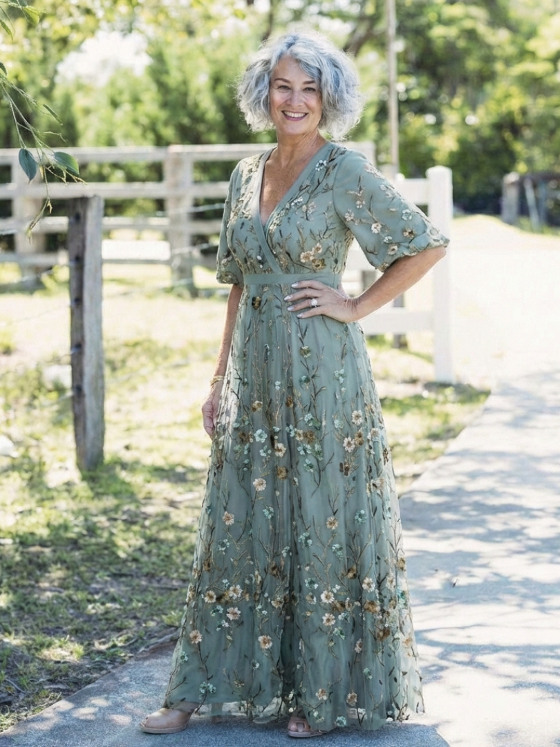 Evelina — Floral V-Neck Maxi Dress with Flutter Sleeves