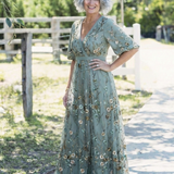 Evelina — Floral V-Neck Maxi Dress with Flutter Sleeves