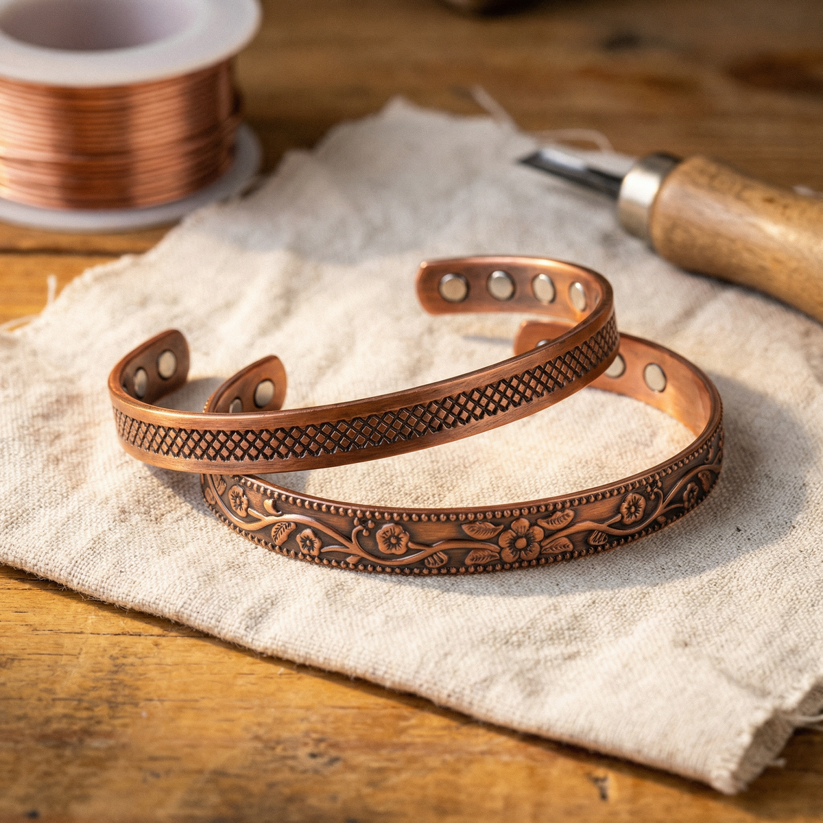 Kaya — Textured Matching Cuff Copper-Tone Bracelet Set