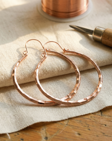 Raven — Large Hammered Hoop Copper-Tone Earrings