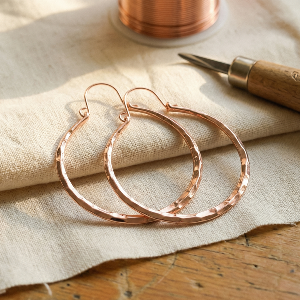Raven — Large Hammered Hoop Copper-Tone Earrings