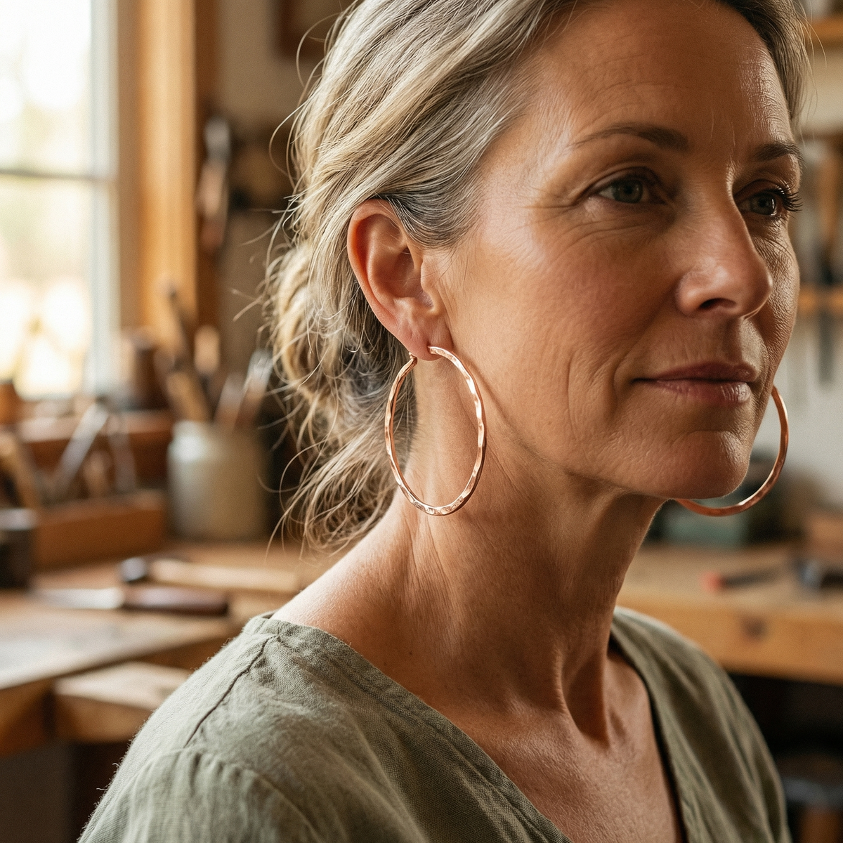 Raven — Large Hammered Hoop Copper-Tone Earrings