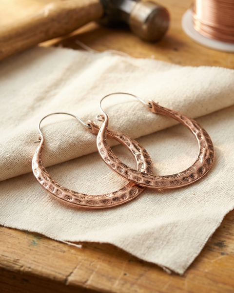Rachel — Textured Hoop Copper-Tone Earrings