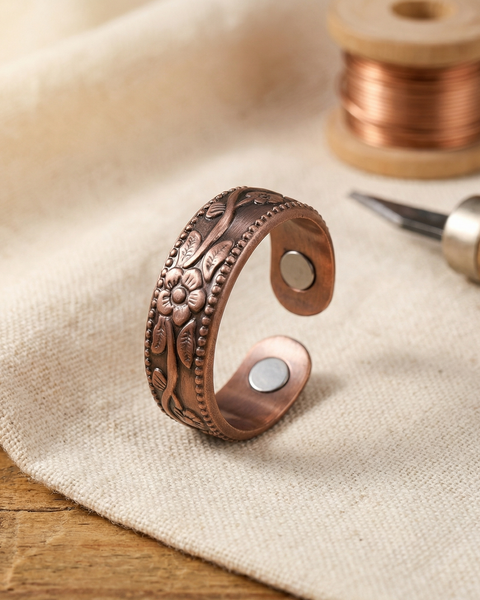 Janelle — Dark Floral Engraved Adjustable Copper-Tone Ring