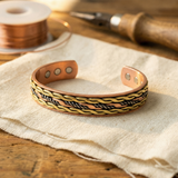 Lilly — Tri-Colour Woven Band Copper-Tone Cuff Bracelet