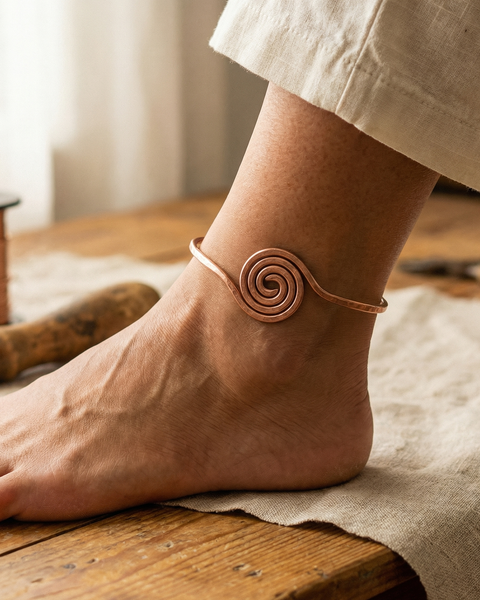 Zora — Spiral Coil Copper-Tone Anklet