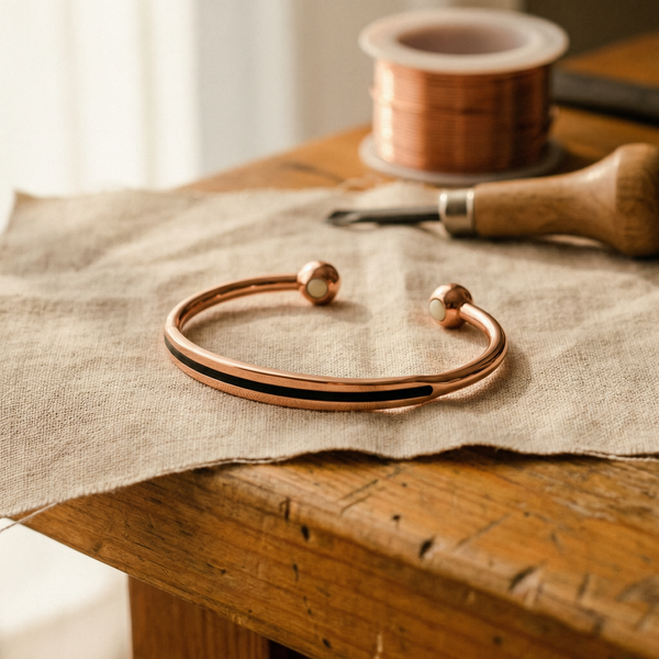 Nala — Black Stripe Open Copper-Tone Cuff Bracelet