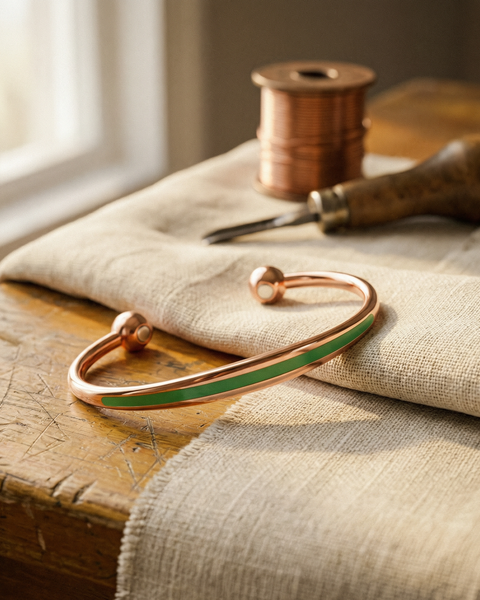 Maddie — Green Stripe Enamel Copper-Tone Cuff Bracelet