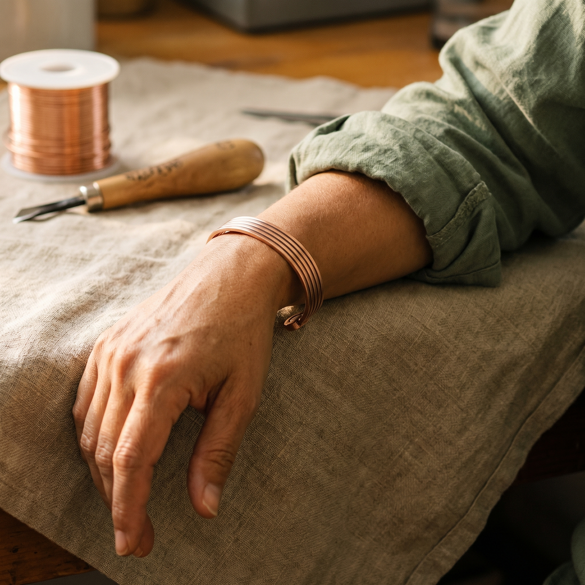 Hedy — Ribbed Stack Copper-Tone Cuff Bracelet