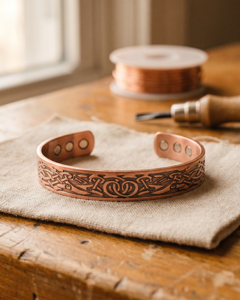 Paige — Engraved Scroll Copper-Tone Cuff Bracelet