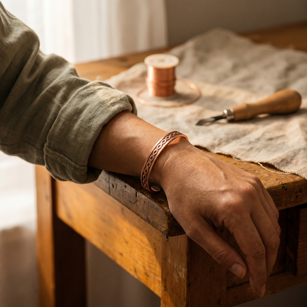 Laurel — Slim Textured Copper-Tone Cuff Bracelet