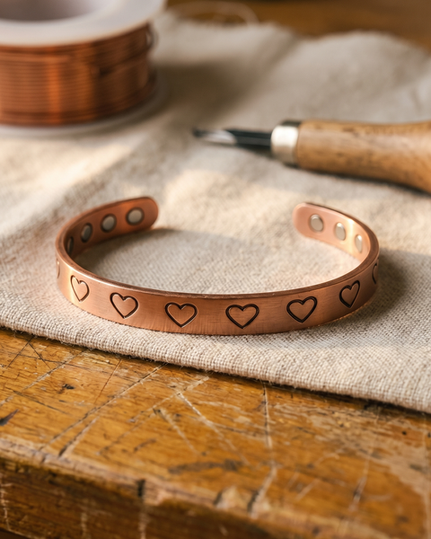 Lynn — Heart Engraved Slim Copper-Tone Cuff Bracelet