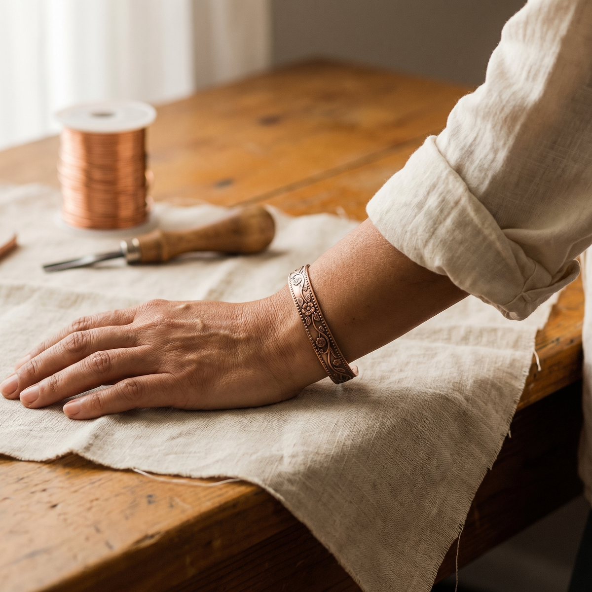 Imani — Dark Floral Engraved Copper-Tone Cuff Bracelet