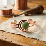 Lotte — Green Stone Crescent Copper-Tone Cuff Bracelet