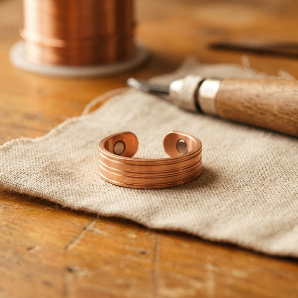 Rita — Ribbed Band Copper-Tone Ring
