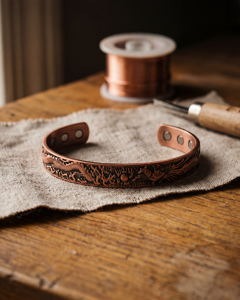 Xena — Embossed Pattern Copper-Tone Cuff Bracelet