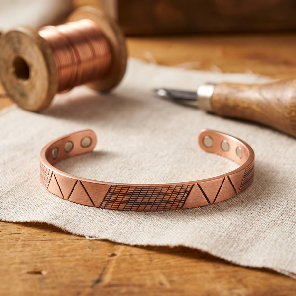 Reina — Triangle Engraved Copper-Tone Cuff Bracelet