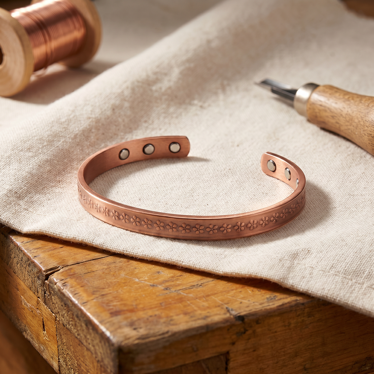 Shea — Etched Band Copper-Tone Cuff Bracelet