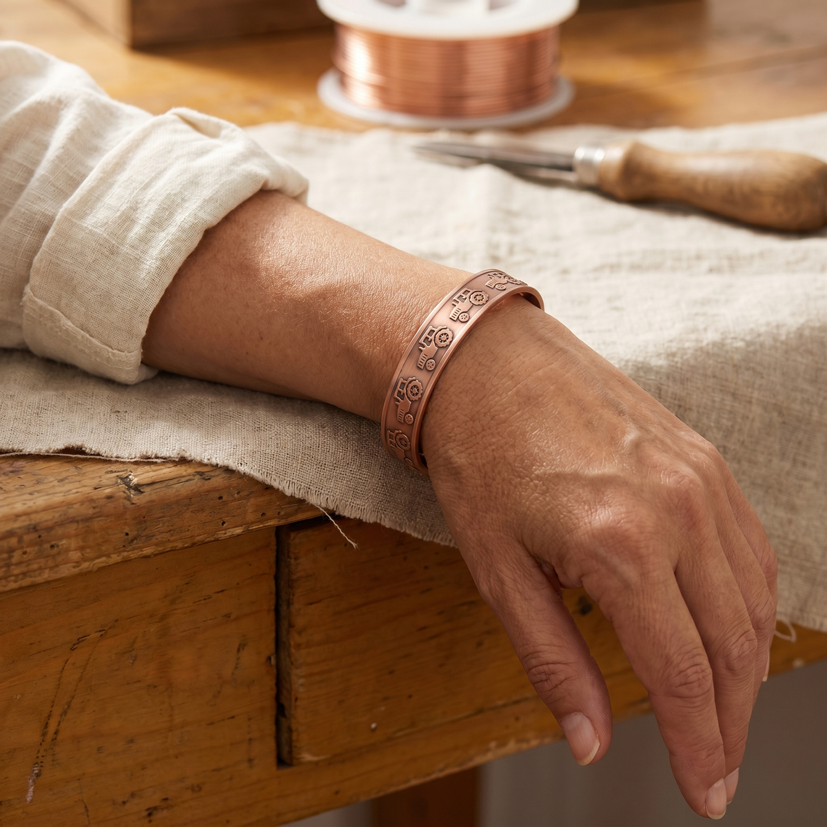 Sera — Pattern Engraved Copper-Tone Cuff Bracelet