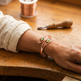 Shay — Green Stone Swirl Copper-Tone Cuff Bracelet