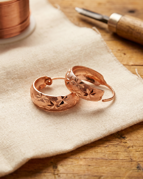 Keely — Hammered Huggie Hoop Copper-Tone Earrings
