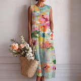 Ariana — Pastel Watercolour Floral Sleeveless Midi Dress