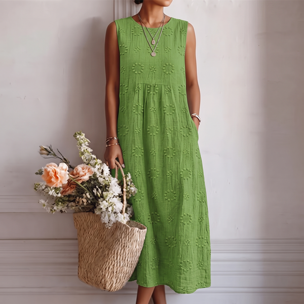 Alison — Green Textured Sleeveless Midi Dress