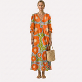 Chana — Orange Poppy-Print V-Neck Boho Maxi Dress