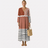 Colby — Rust Colour-Block Stripe V-Neck Boho Maxi Dress
