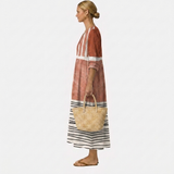 Colby — Rust Colour-Block Stripe V-Neck Boho Maxi Dress