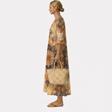 Cheyenne — Golden Mandala Sunburst V-Neck Boho Maxi Dress
